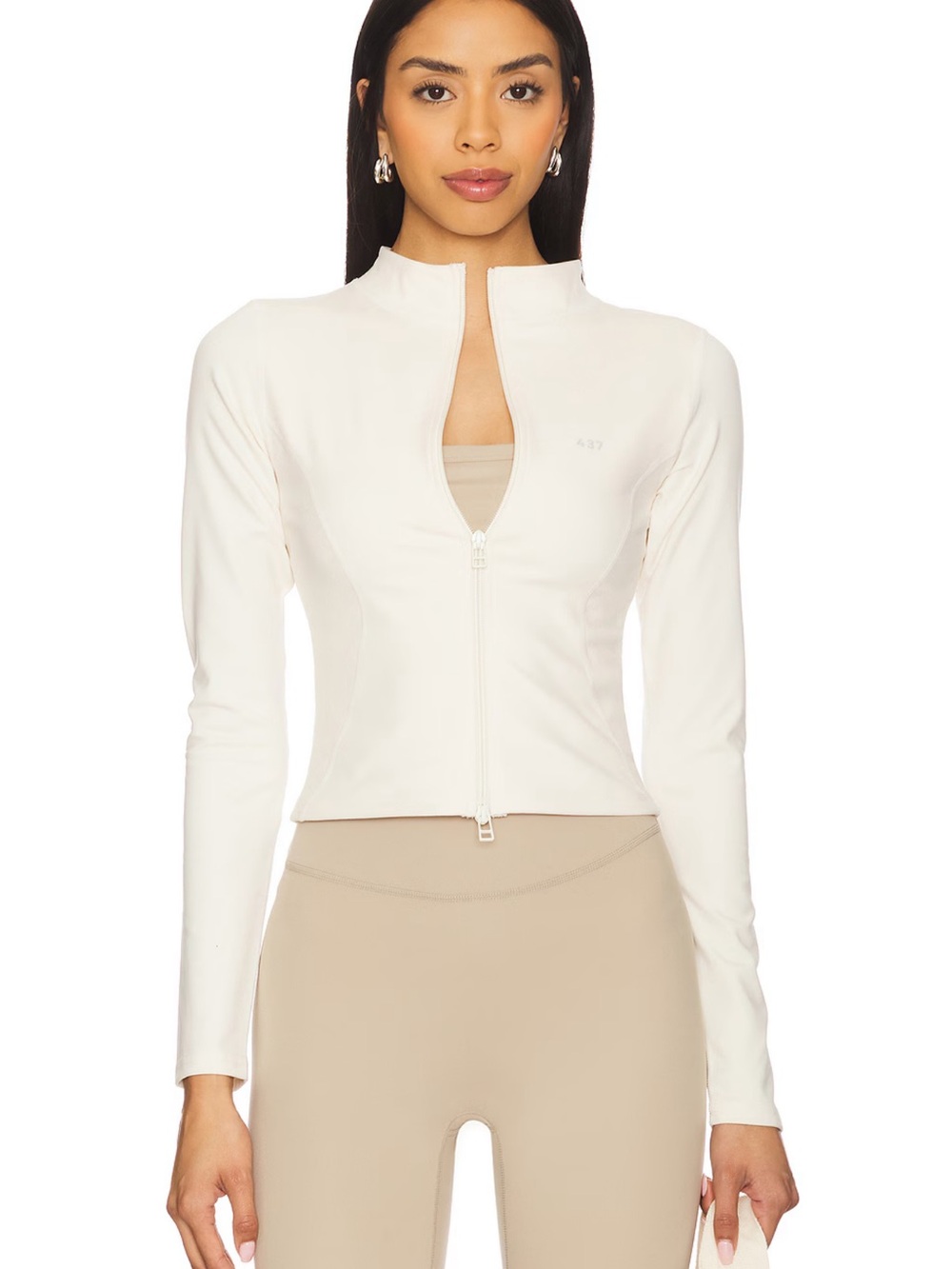437- Women’s Ivory Zip-Front Cropped Jacket with Stand Collar